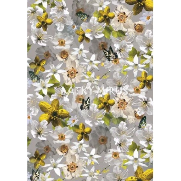 č.2580 teplákovina - květy na šedé