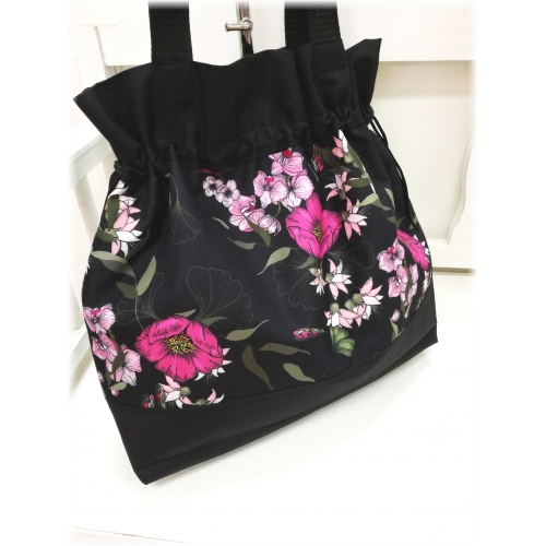 Lehká kabelka - květy v černé
