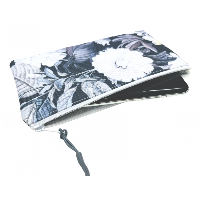 Kapsička na mobil - šedý květ