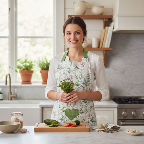 Kuchyňská zástěra - bylinky v srdci