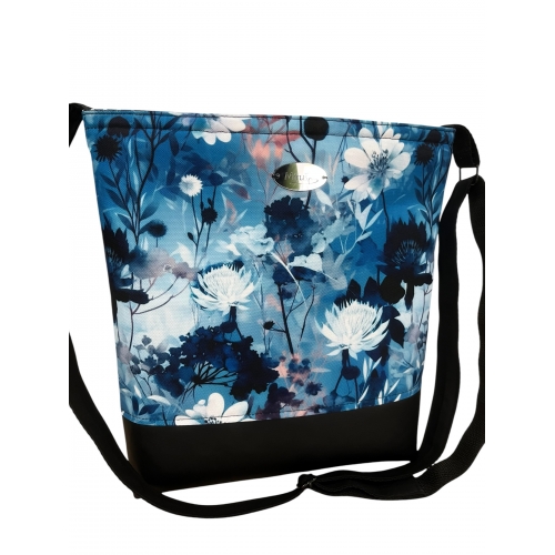 Crossbody - kabelka - květy na modré