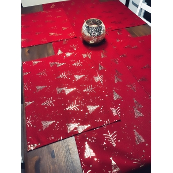 Ubrus 150x45 - stromy na tm.červené