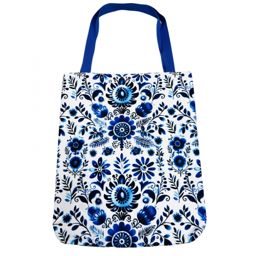 Nákupní taška - folklórní květy v modrém